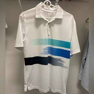 Walter Hagen White and Blue Golf Shirt with Modern Stripes